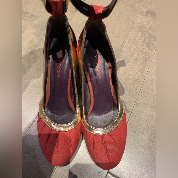 Steampunk Victorian Red & Gold Mary Jane Heels Sz 37 - Picture 12 of 14